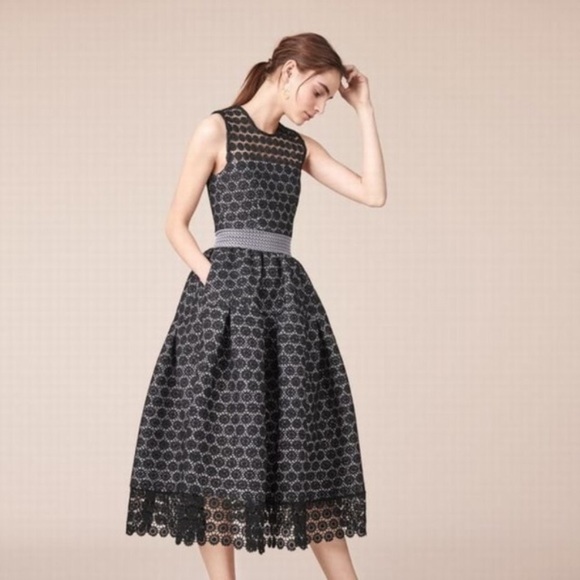 dark blue midi dress Navy Blue Embroidered Richelieu Midi Dress